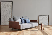 Load image into Gallery viewer, Innovation Living Long Horn Deluxe w/ Wood Arms Stainless Legs w/ Wheels Sleeper Sofa