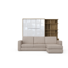 Load image into Gallery viewer, Murphy bed European Full XL Vertical with a Sectional Sofa and a Bookcase Invento.