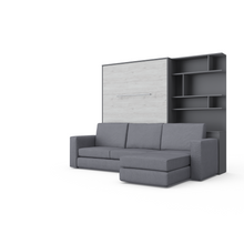 Load image into Gallery viewer, Murphy Bed Full XL Vertical with a Sectional Sofa and a Bookcase Invento