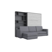 Load image into Gallery viewer, Murphy Bed Full XL Vertical with a Sectional Sofa and a Bookcase Invento