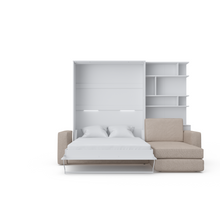 Load image into Gallery viewer, Murphy bed INVENTO European Full XL Vertical with a Sectional Sofa and a Bookcase