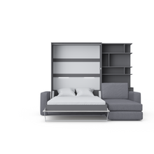 Load image into Gallery viewer, Murphy Bed Full XL Vertical with a Sectional Sofa and a Bookcase Invento