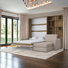 Load image into Gallery viewer, Murphy bed European Full XL Vertical with a Sectional Sofa and a Bookcase Invento.