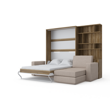 Load image into Gallery viewer, Murphy bed European Full XL Vertical with a Sectional Sofa and a Bookcase Invento.