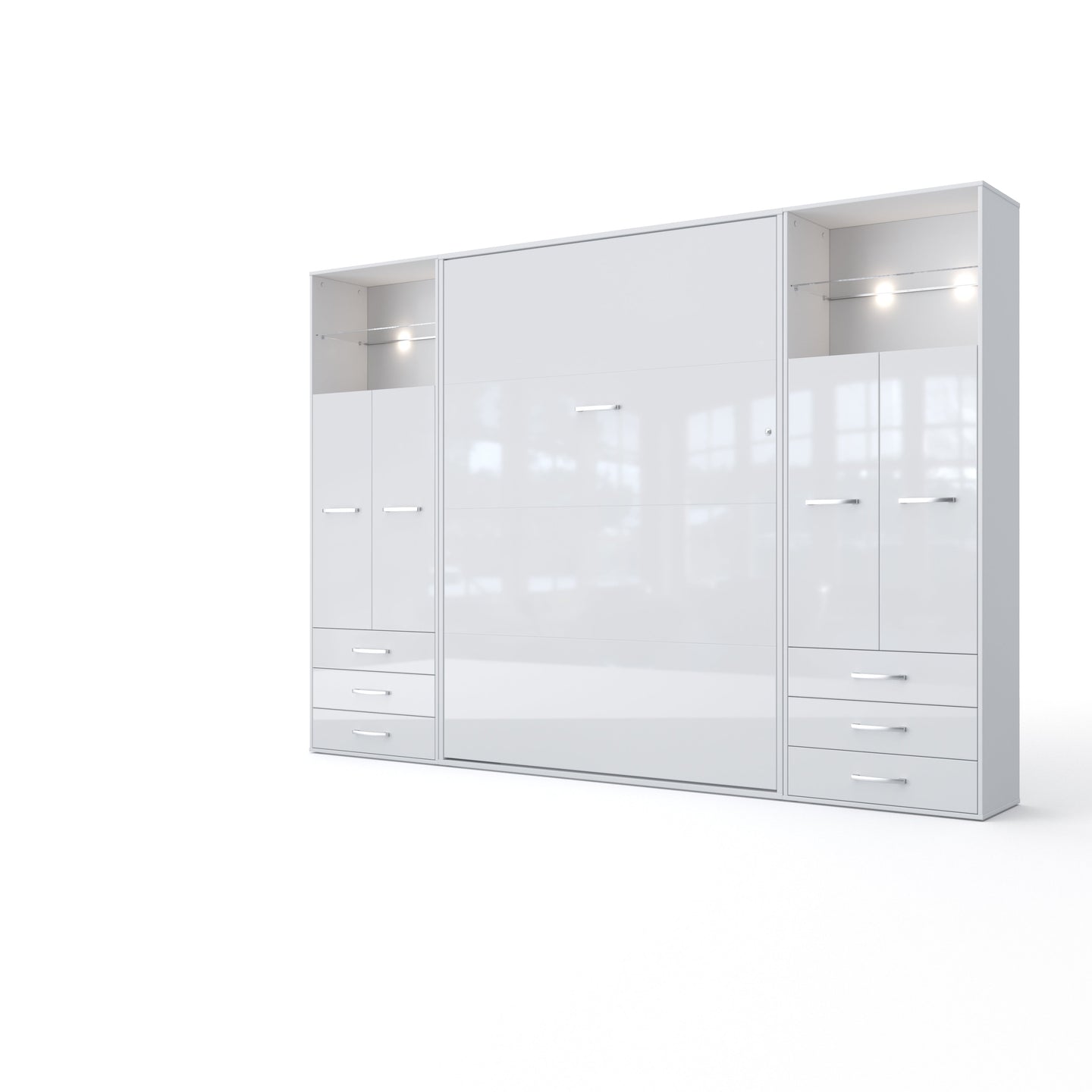 Vertical Wall Bed Invento, European Full Size with 2 cabinets