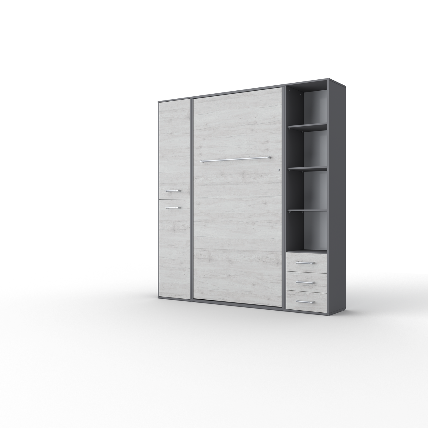 Vertical Murphy Bed Invento, European Queen Size with mattress and 2 storage cabinets