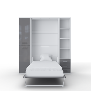 Vertical Murphy Bed Invento, European Queen Size with mattress and 2 storage cabinets