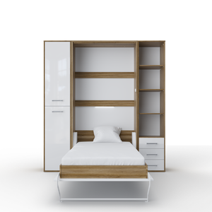 Vertical Murphy Bed Invento, European Queen Size with mattress and 2 storage cabinets