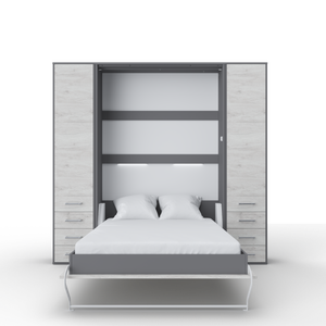 Invento Vertical Wall Bed, European Full XL Size with 2 cabinets