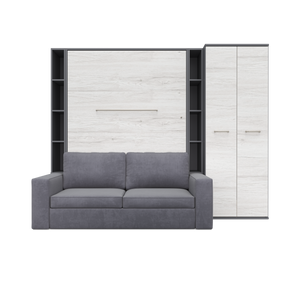 Vertical European FULL size Murphy Bed Invento with a Sofa, two Shelves and Wardrobe