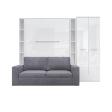 Load image into Gallery viewer, Vertical European FULL size Murphy Bed Invento with a Sofa, two Shelves and Wardrobe