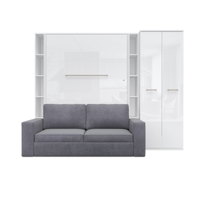 Vertical European FULL size Murphy Bed Invento with a Sofa, two Shelves and Wardrobe