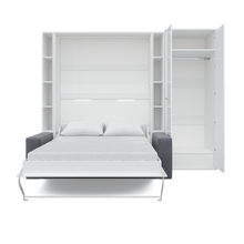 Load image into Gallery viewer, Vertical European FULL size Murphy Bed Invento with a Sofa, two Shelves and Wardrobe