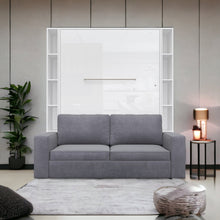 Load image into Gallery viewer, Murphy Bed Invento Vertical European FULL size with a Sofa and two Bookcases