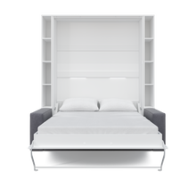 Load image into Gallery viewer, Murphy Bed Invento Vertical European FULL size with a Sofa and two Bookcases