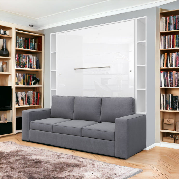 Vertical European Queen size Murphy Bed Invento with a Sofa and two Cabinets