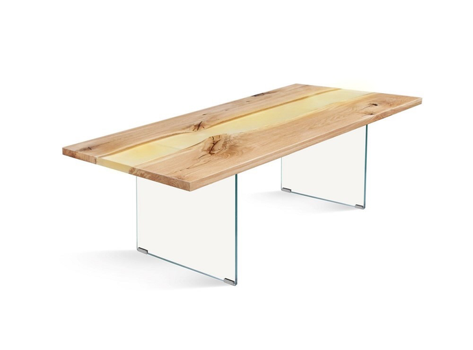 Solid Wood Dining Table BANUR-GL with polymer resin