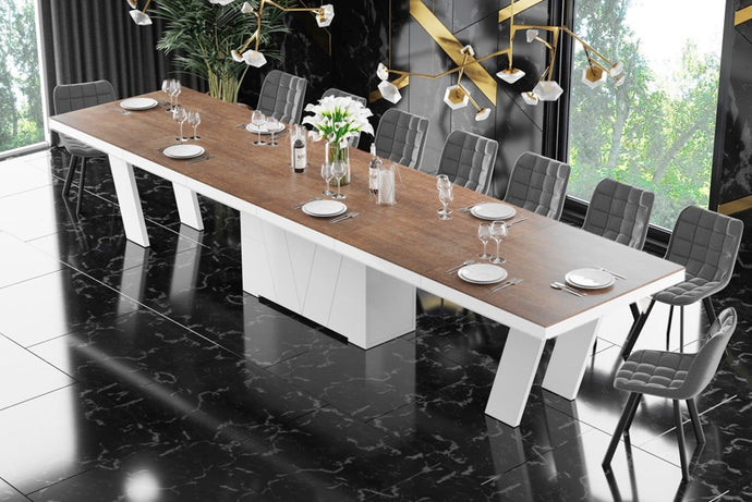 Dining Set ALETA wit Lava Rock/White Dining Table and 10 Chairs