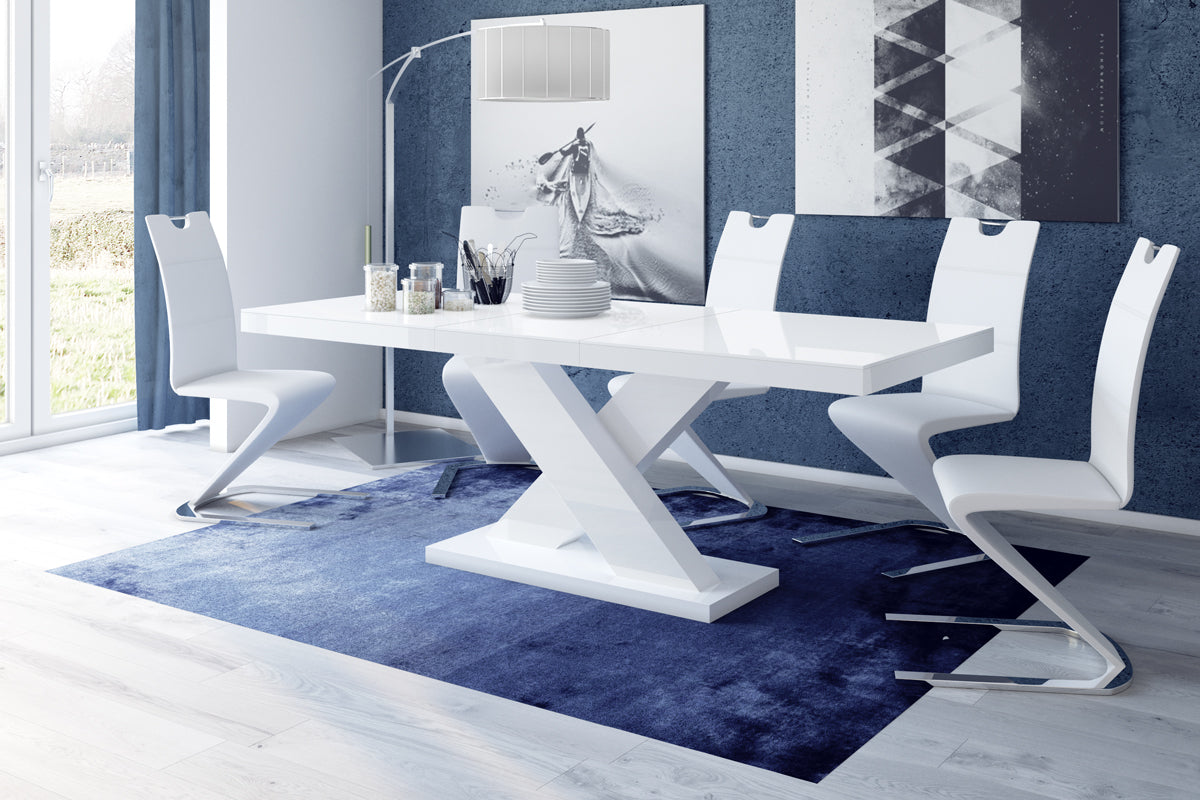 Dining Set XENA, White Dining table with 6 white chairs