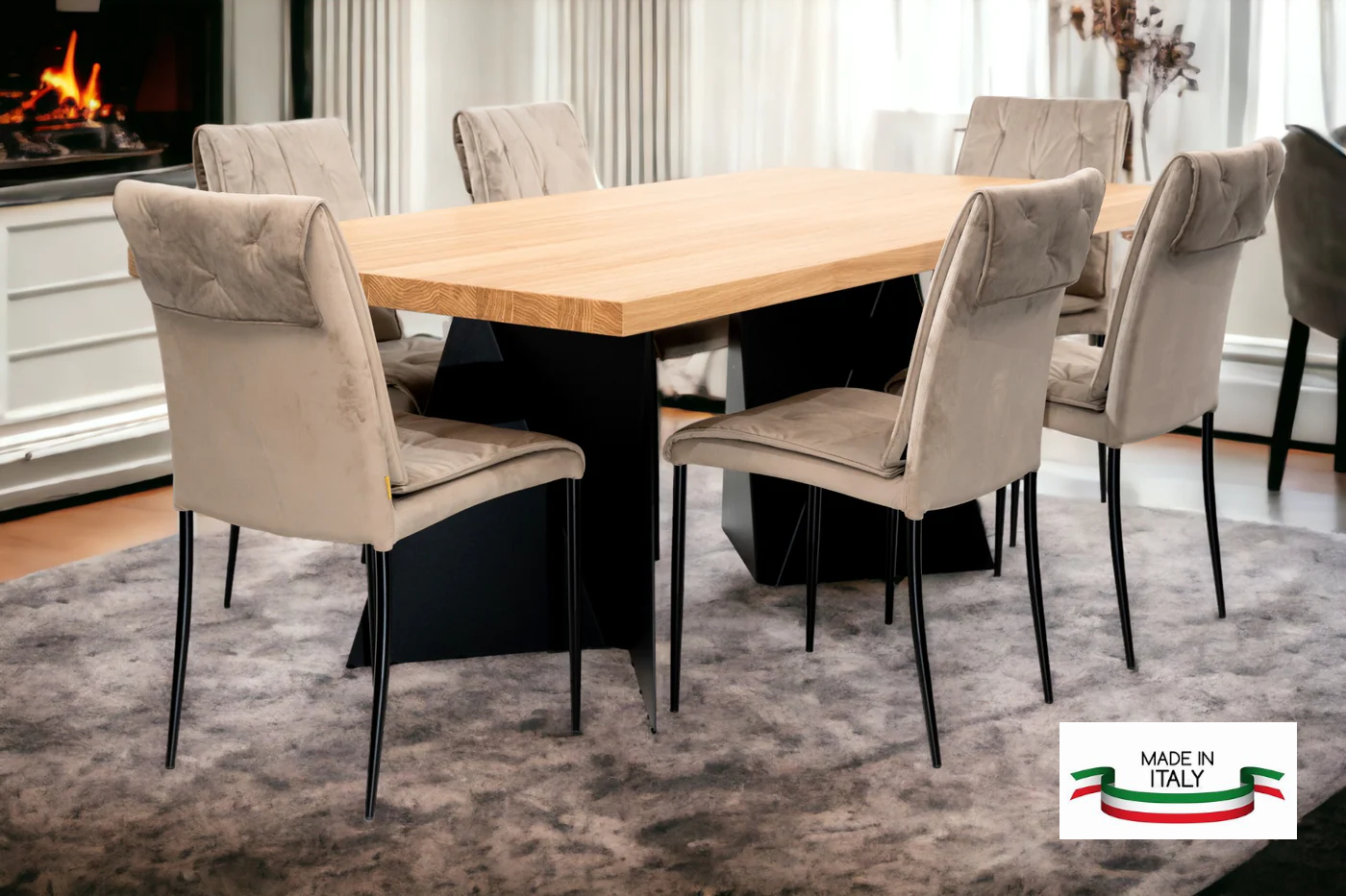 Dining set MATILDE with 6 Beige Dining Chairs