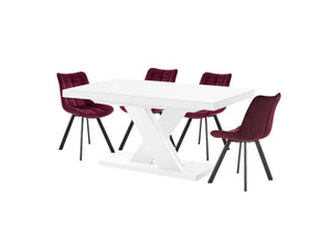 Dining Set XENNA, White Dining table with 6 red Chairs