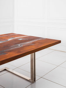 Dining Solid Pear Tree Wood Table LESNOY Filled with Polymer Resin