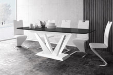 Load image into Gallery viewer, Dining Set FETO 7 pcs. modern glossy Dining Table with 2 self-starting leaves plus 6 chairs