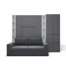 Load image into Gallery viewer, Vertical European FULL size Murphy Bed Invento with a Sofa, two Shelves and Wardrobe