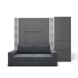 Vertical European FULL size Murphy Bed Invento with a Sofa, two Shelves and Wardrobe