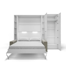 Load image into Gallery viewer, Vertical European FULL size Murphy Bed Invento with a Sofa, two Shelves and Wardrobe