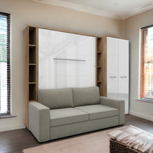 Load image into Gallery viewer, Vertical European FULL size Murphy Bed Invento with a Sofa, two Shelves and Wardrobe