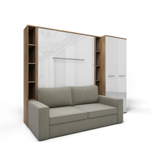 Load image into Gallery viewer, Vertical European FULL size Murphy Bed Invento with a Sofa, two Shelves and Wardrobe