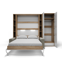 Load image into Gallery viewer, Vertical European FULL size Murphy Bed Invento with a Sofa, two Shelves and Wardrobe