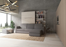 Load image into Gallery viewer, Murphy Bed Full XL Vertical with a Sectional Sofa and a Bookcase Invento