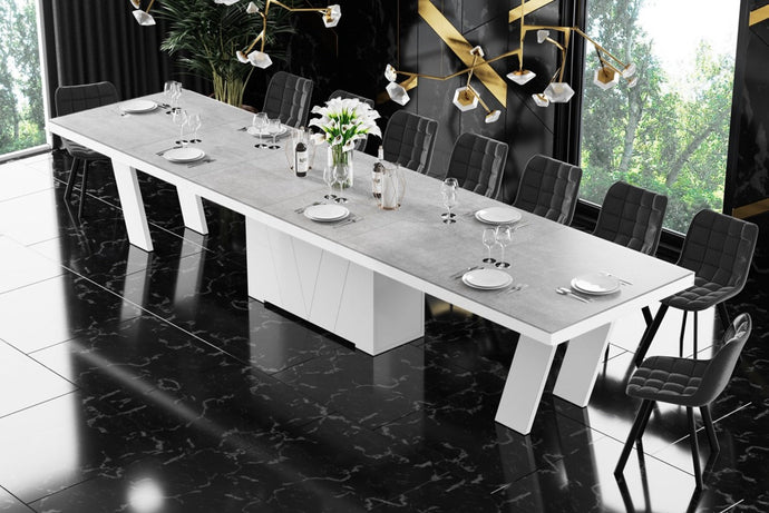 Dining Set ALETA 11 pcs. modern gray stone/ white Dining Table with 10 chairs