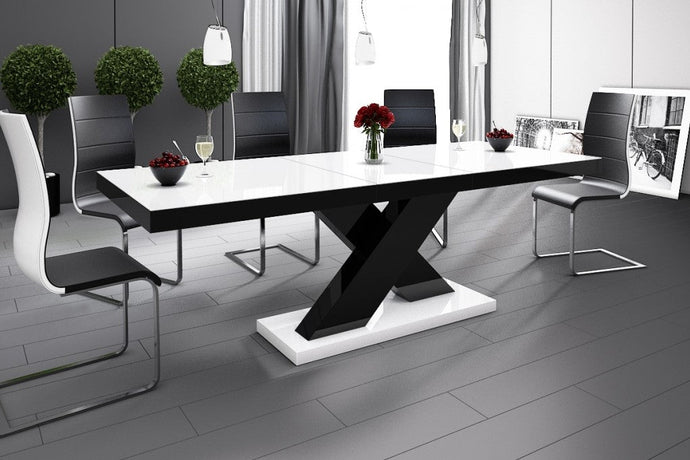 Dining Set XENA, white / black Dining table with 6 Dining chairs