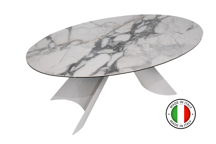 Dining Table GIORGIA with white ceramic top and metal base