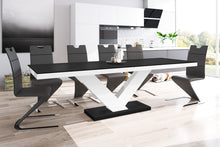 Load image into Gallery viewer, Dining Set TORIA 7 pcs. modern black/white glossy Dining Table with 2 self-storing leaves plus 6 black chairs