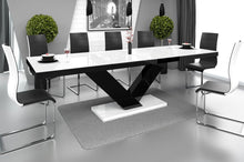 Load image into Gallery viewer, Dining Set TORIA 7 pcs. modern white/ black glossy Dining Table with 2 self-storing leaves plus 6 chairs