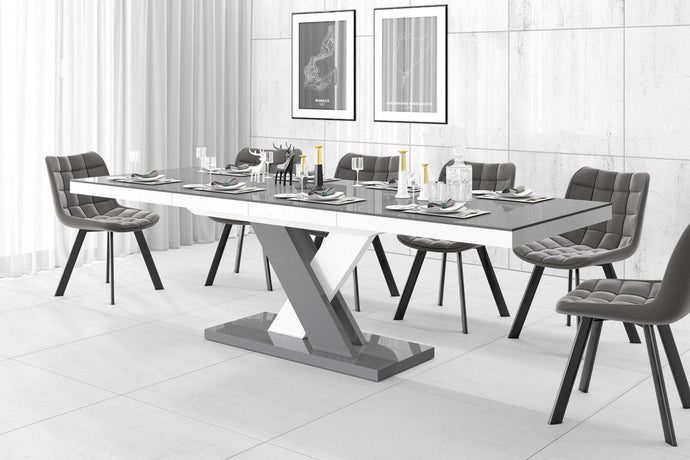 Dining Set XENNA, Gray/ White Dining table + 6 Gray chairs