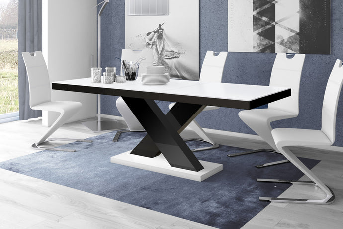 Dining Set XENA, white/ black Dining table with 6 white chairs