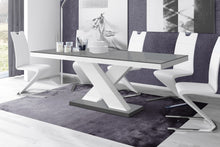 Load image into Gallery viewer, DINING SET XENA GRAY/WHITE MODERN GLOSSY DINING TABLE + 6 WHITE FAUX LEATHER CHAIRS