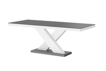 Load image into Gallery viewer, DINING SET XENA GRAY/WHITE MODERN GLOSSY DINING TABLE + 6 WHITE FAUX LEATHER CHAIRS