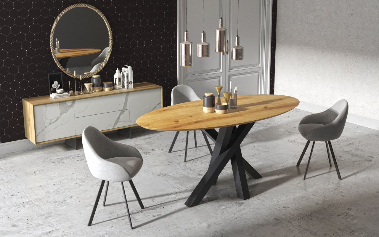 Solid Oak wood Dining Table ALISA with metal legs