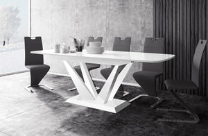 Dining Set FETO 7 pcs. modern glossy Dining Table with 2 self-starting leaves plus 6 chairs